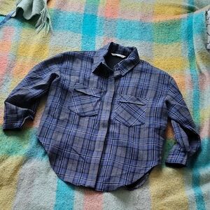 Zara Blue Plaid Button Down Shirt